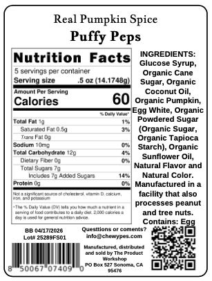Puffy Peps - Real Pumpkin Spice - 2.5oz bag - NEW PRODUCT!